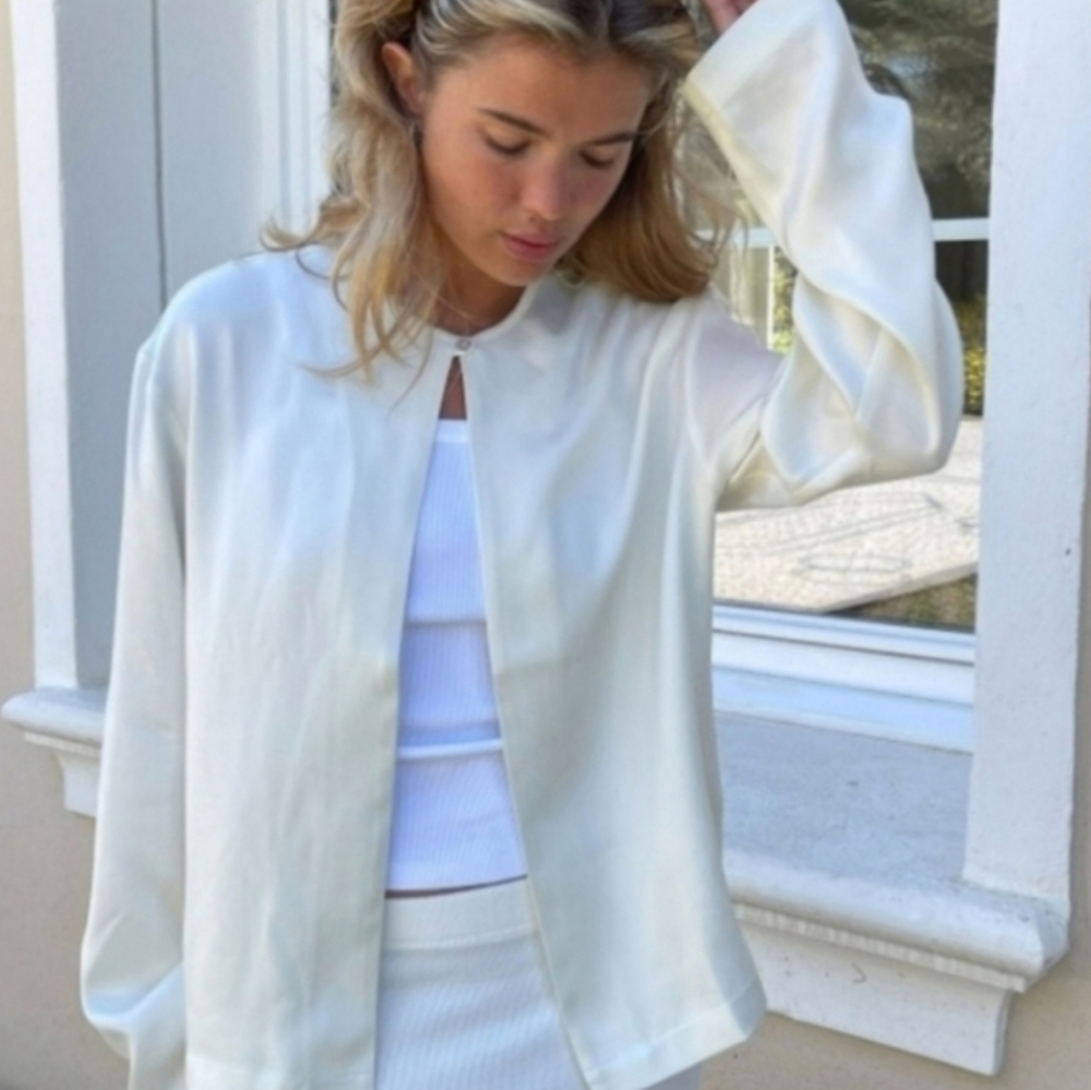 Djerf Avenue Cream Buttonless Silk-Like Jacket